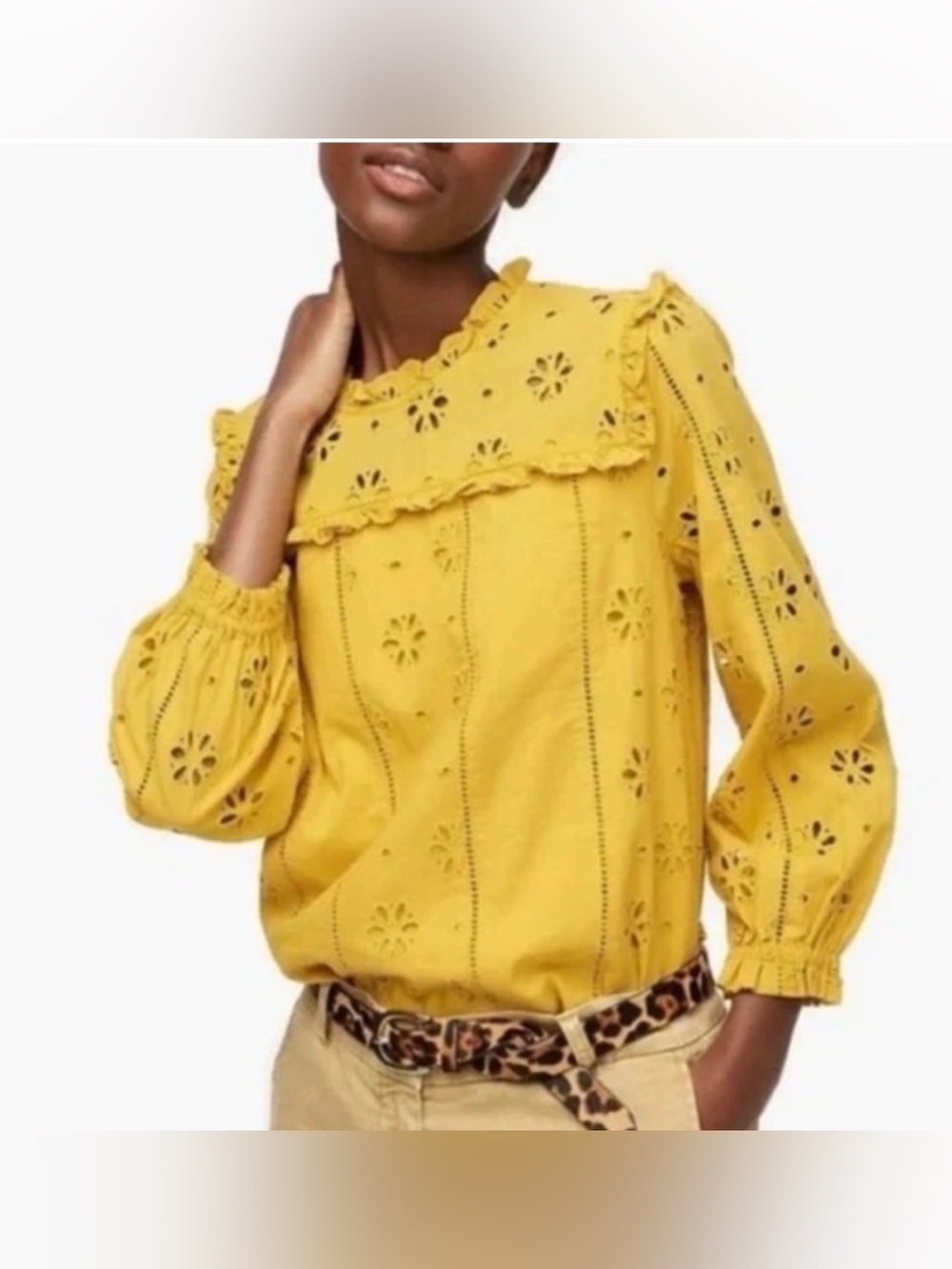 J.Crew Women’s Yellow Eyelet Ruffle Blouse
